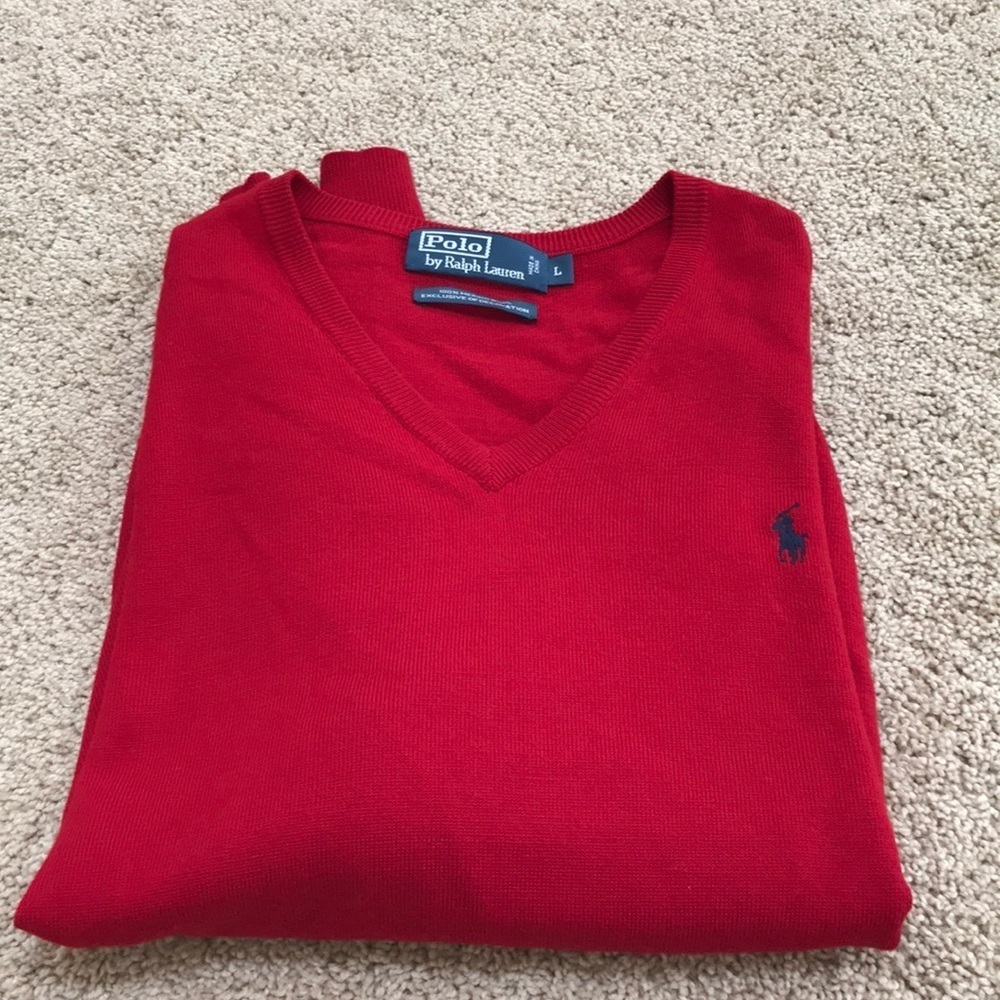 POLO RALPH LAUREN men’s Size L red merino wool sweater - Picture 6 of 6